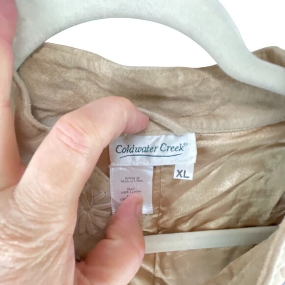 Coldwater Creek Tan Boho Western Embroidered 100% Leather Jacket XL Flower Detai - Picture 3 of 11